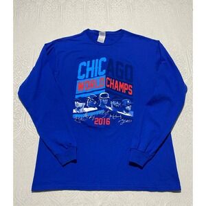 Chicago Cubs 2016 World Champs Long Sleeve Shirt Mens L Delta Pro Weight Blue